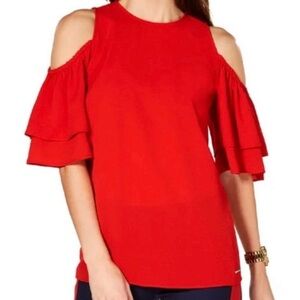 Michael Kors Vibrant Red Layered Sleeve Top